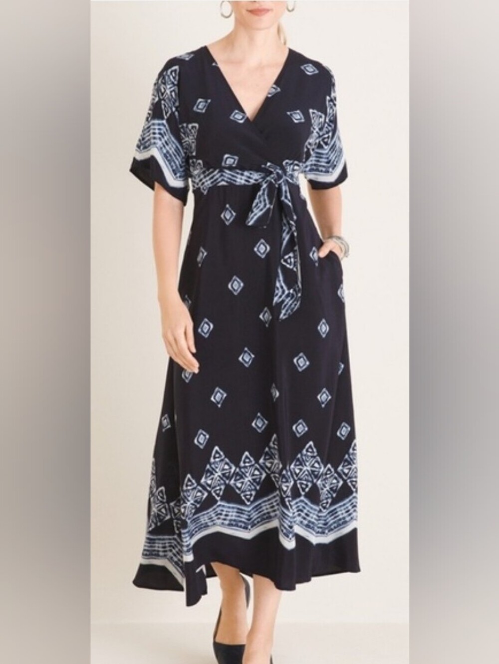 Chicos Batik Ikat Kimono Maxi Dress Size 0 Small 4 Viscose Belted